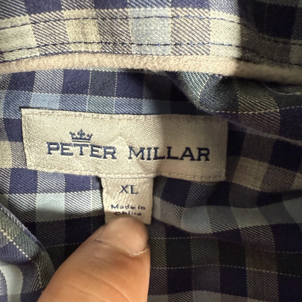 Peter‎ Millar Shirt Mens XL Blue Plaid Casual Preppy Pocket Button Down Logo - Picture 9 of 10